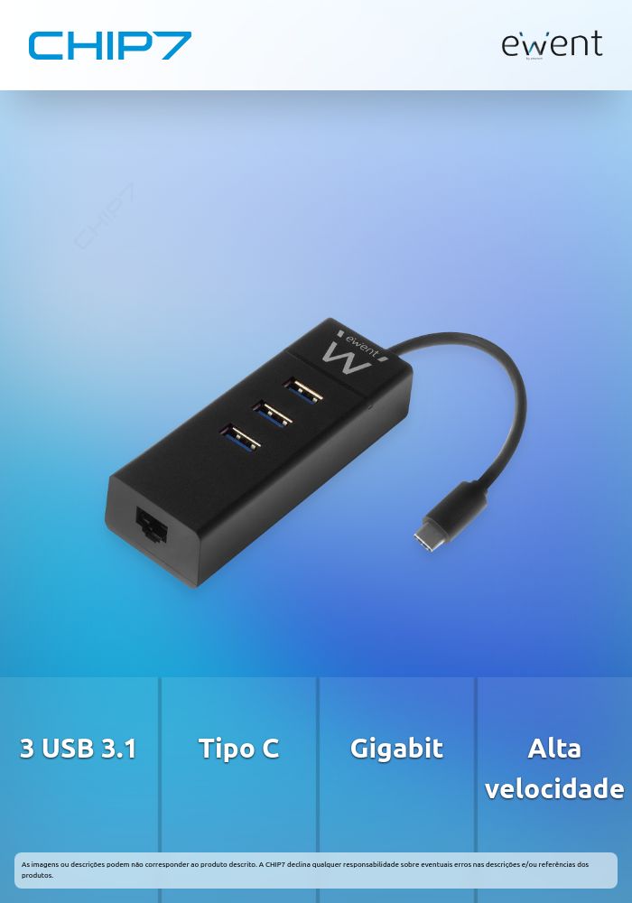 HUB USB 3 portas USB 3.1 Gen1 (USB 3.0) tipo C e porta rede gigabit » válido até nova comunicação