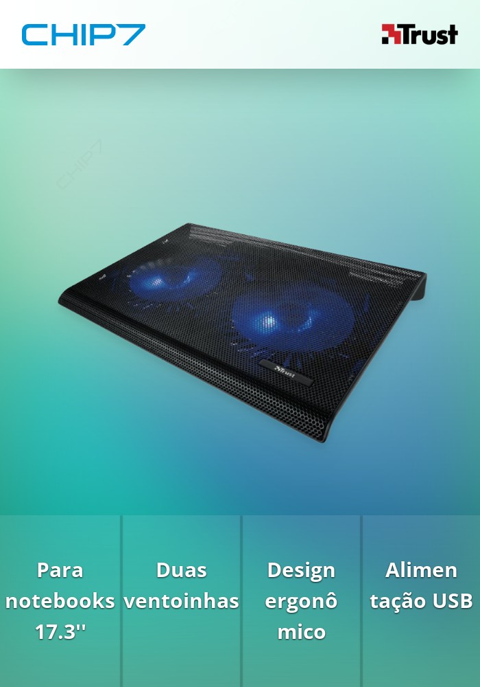 Base TRUST Azul 2x Ventoinhas Notebooks até 17.3\