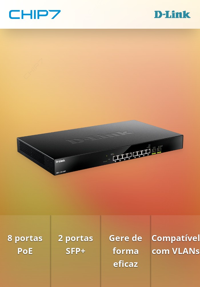 Switch D-LINK Gerenciada Smart 8 Portas PoE 2 Portas SFP+