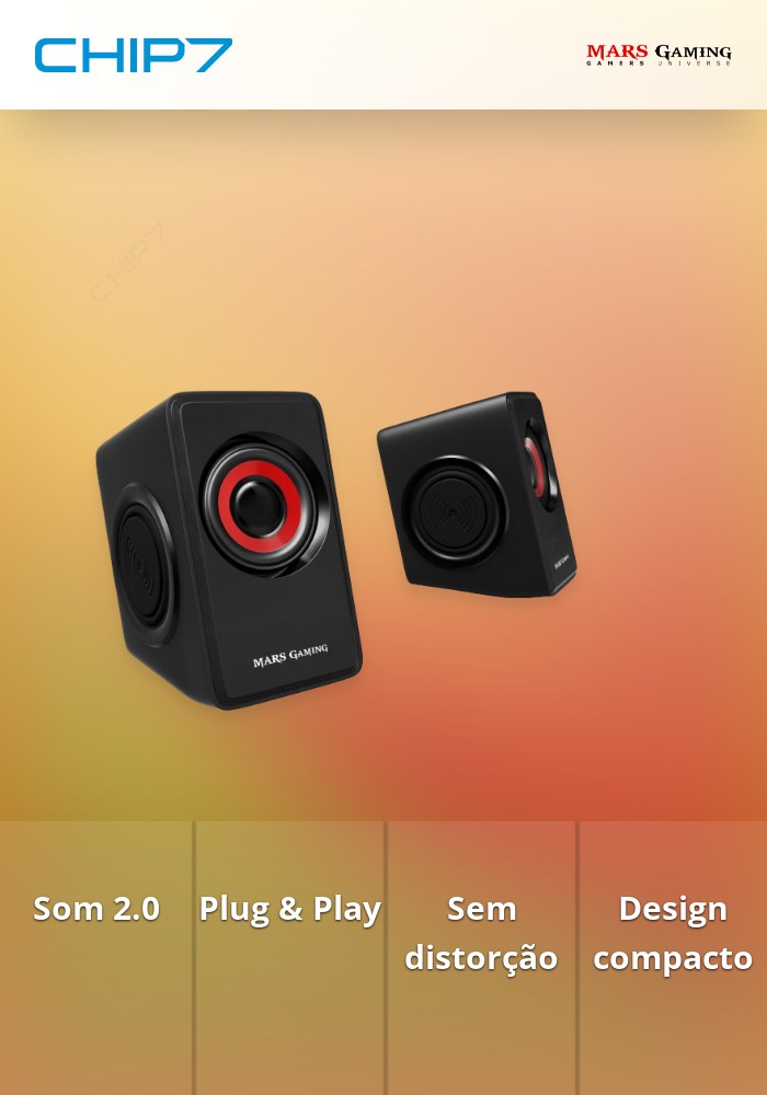 Colunas MARS GAMING 10W RMS, Vibro-Subwoofer Ultra Bass, Remote Volume Control - MS1