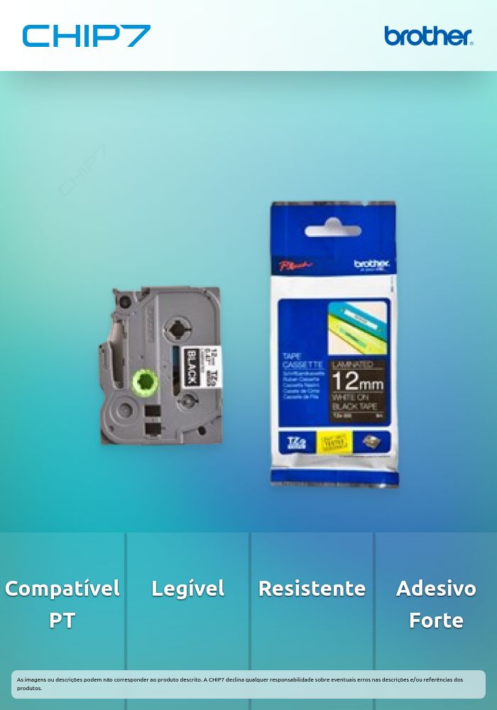 Fita Laminada de 12 mm - Preto / Branco, para P-Touch
