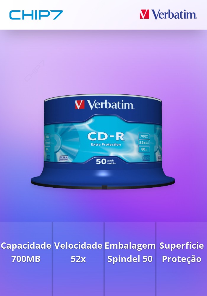 VERBATIM CD-R 52X 700MB 80MIN EXTRA PROT BOBINE (CAKE) PACK 50