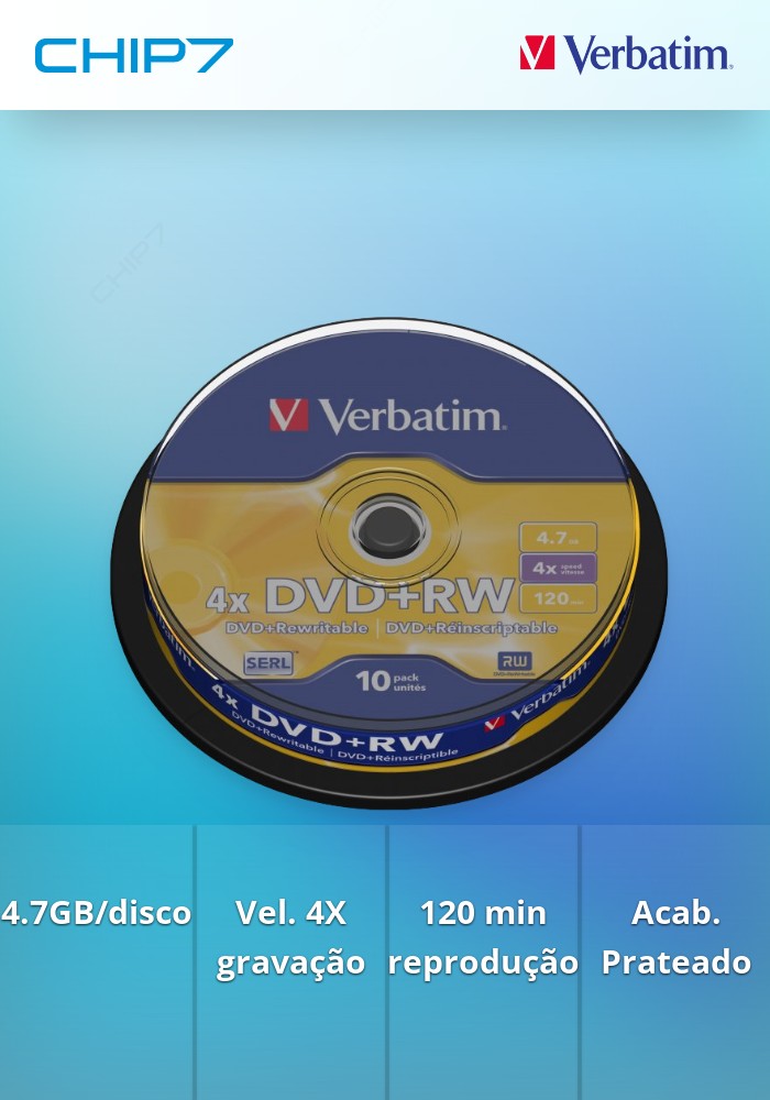 VERBATIM DVD+RW 4X 4.7GB 120MIN  MATT SILVER CAKE 10