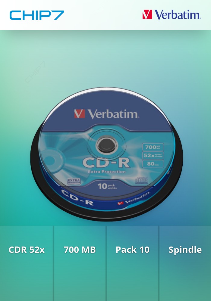VERBATIM CD-R 52X 700MB 80MIN EXTRA PROT BOBINE (CAKE) PACK 10