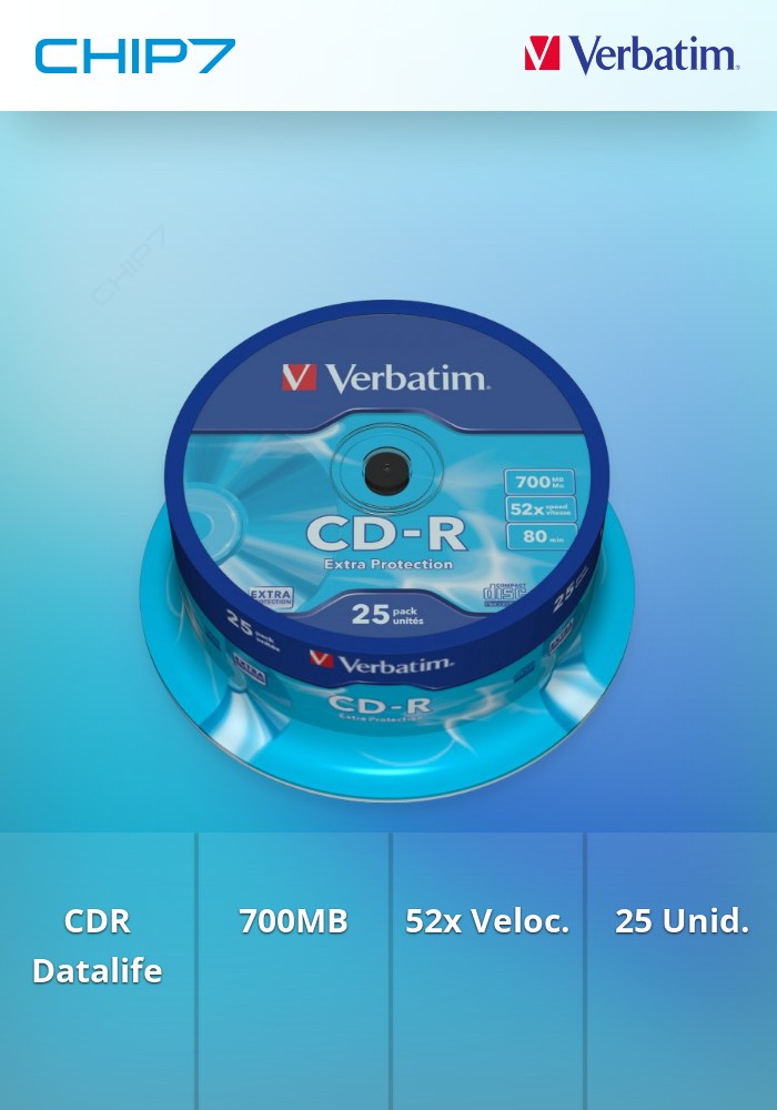 VERBATIM CD-R 52X 700MB 80MIN EXTRA PROT BOBINE (CAKE) PACK 25