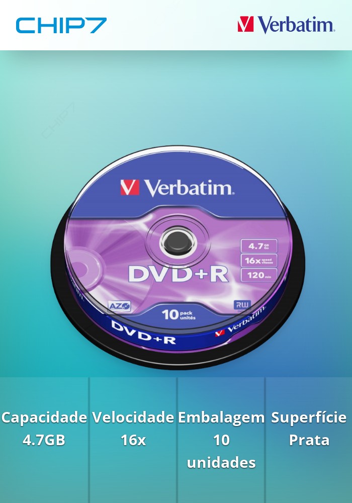 VERBATIM DVD+R 16X 4.7GB 120MIN MATT SILVER BOBINE 10 #PROMO 50% OFF#