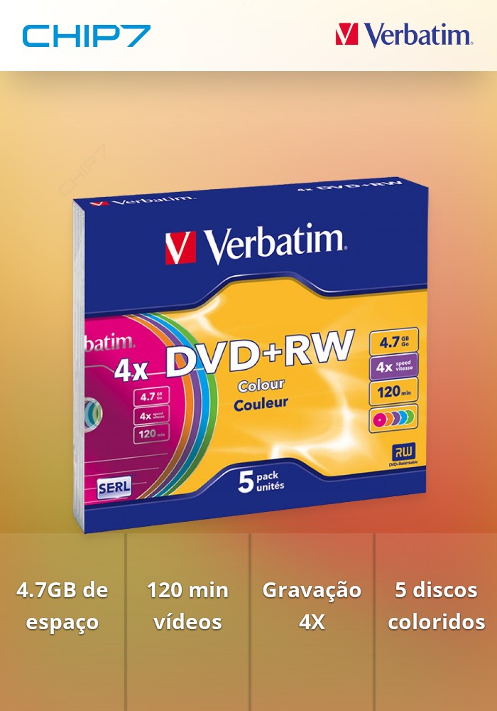 VERBATIM DVD+RW 4X 4.7GB 120MIN COLOUR SLIM CASE (PACK 5) #STOCK OFF 2024#