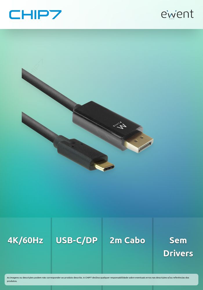 Cabo de conversão USB-C para DisplayPort macho 4K/60Hz, 2 m » válido até nova comunicação