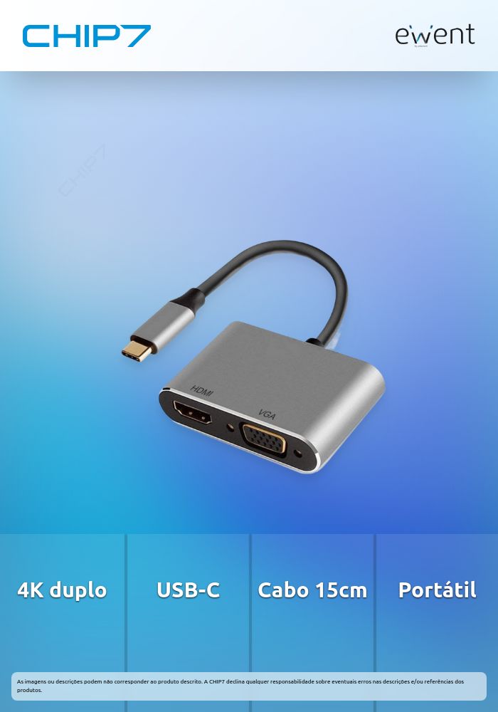 Adaptador USB-C Dual Display 4K HDMI e VGA, 15cm » válido até nova comunicação
