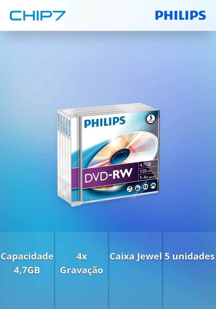 Philips DVD-RW 4,7GB 4x Jewel Case (5 unidades)