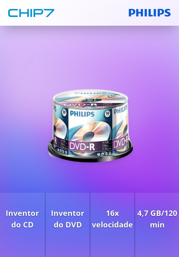 Philips DVD-R 4,7GB 16x Cakebox (50 unidades)