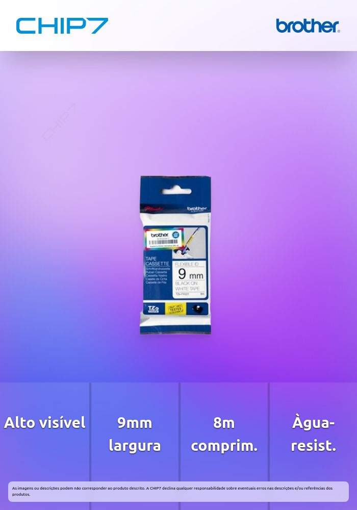Fita laminada flexível - Texto preto sobre fundo branco, Largura: 9mm, Comprimento: 8m
