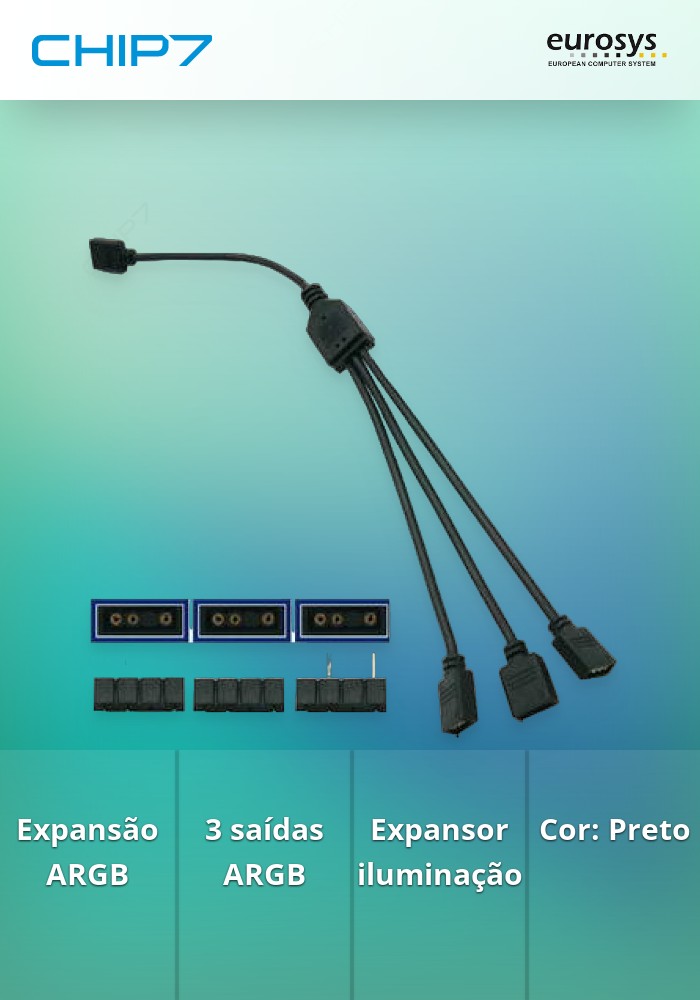 CABO SPLITTER ARGB LED 3PINOS 5V(F)>3X 3P 5V(F/M) PRETO 3P 30CM