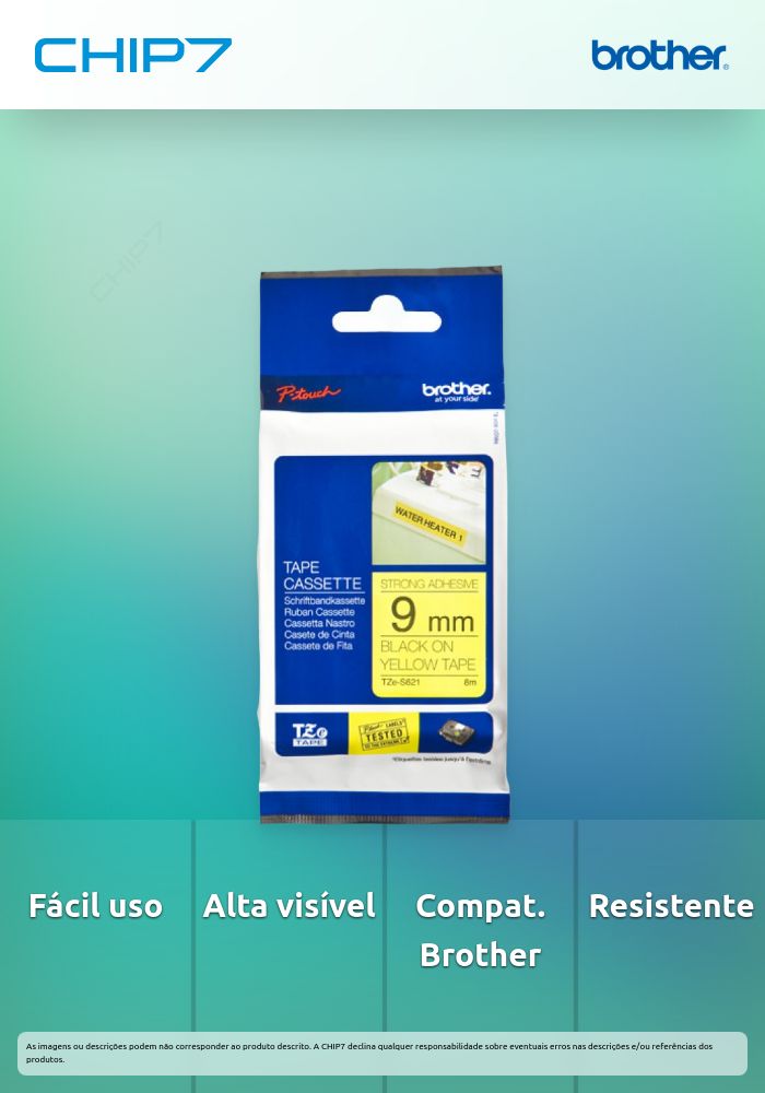 BROTHER FITA 9MM AMARELO/PRETO