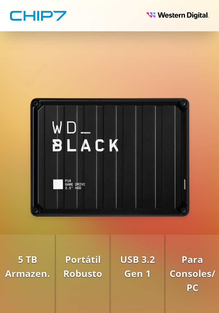 WD_BLACK P10 Game Drive WDBA3A0050BBK - Disco rígido - 5 TB - externa (portátil) - USB 3.2 Gen 1 - preto