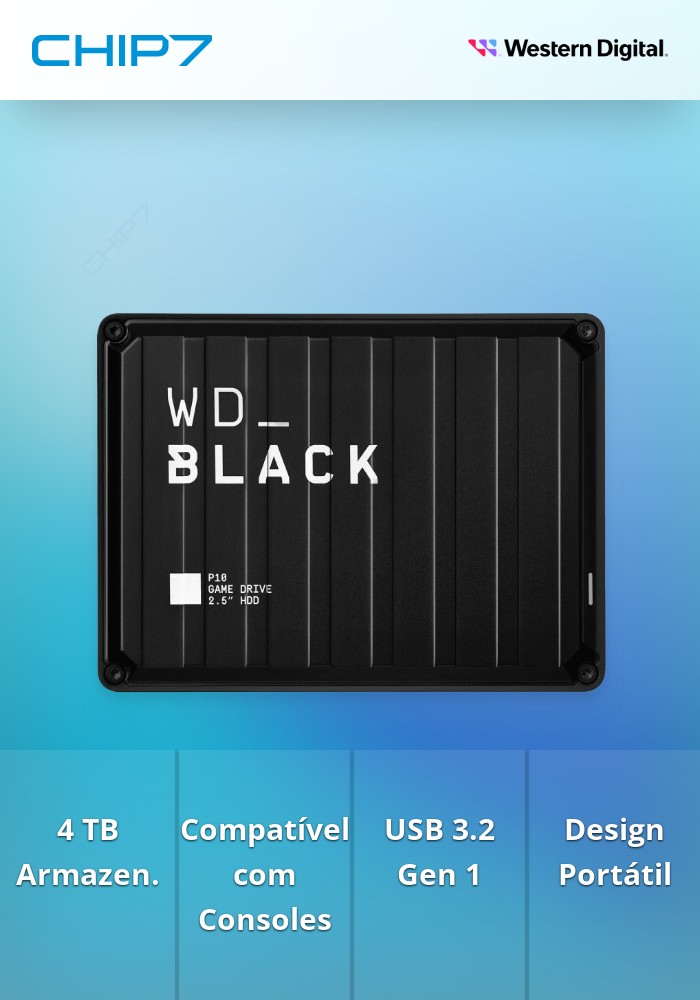 WD_BLACK P10 Game Drive WDBA3A0040BBK - Disco rígido - 4 TB - externa (portátil) - USB 3.2 Gen 1 - preto
