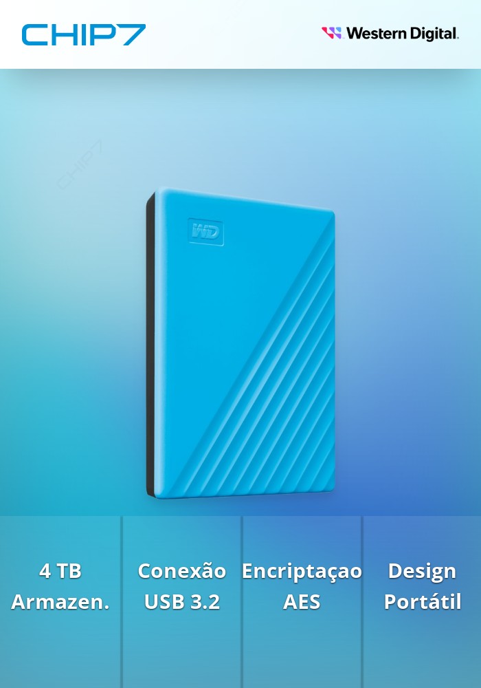 WD My Passport WDBPKJ0040BBL - Disco rígido - encriptado - 4 TB - externa (portátil) - USB 3.2 Gen 1 - 256-bits AES - azul