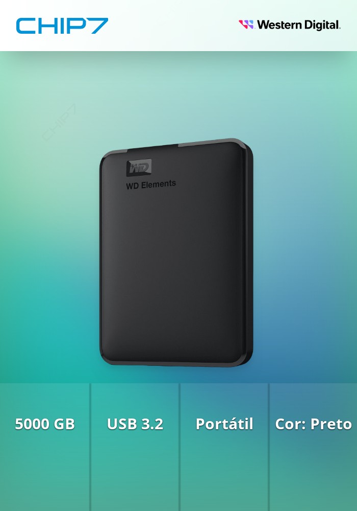 WD HDD 5TB ELEMENTS PORTATIL EXTERNO BLACK