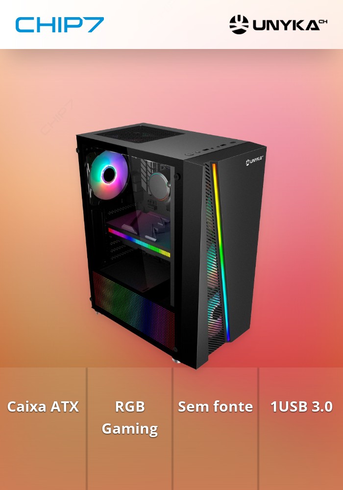 Caixa ATX GLAYZE RGB GAMING BLACK sem fonte 1USB 3.0 2USB 2.0