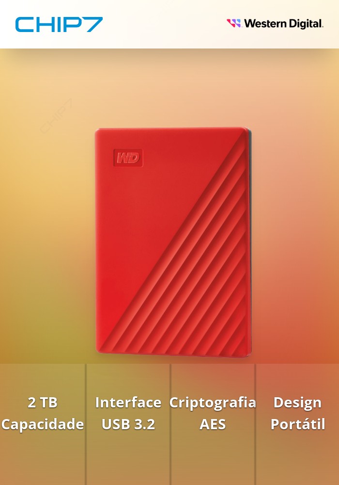 WD My Passport WDBYVG0020BRD - Disco rígido - encriptado - 2 TB - externa (portátil) - USB 3.2 Gen 1 - 256-bits AES - vermelho