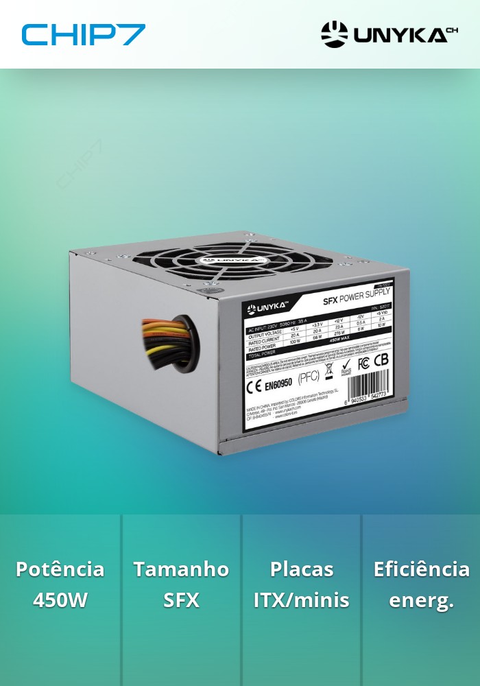 Fonte de Alimentação SFX 450W 100mm x 125mm x 65mm