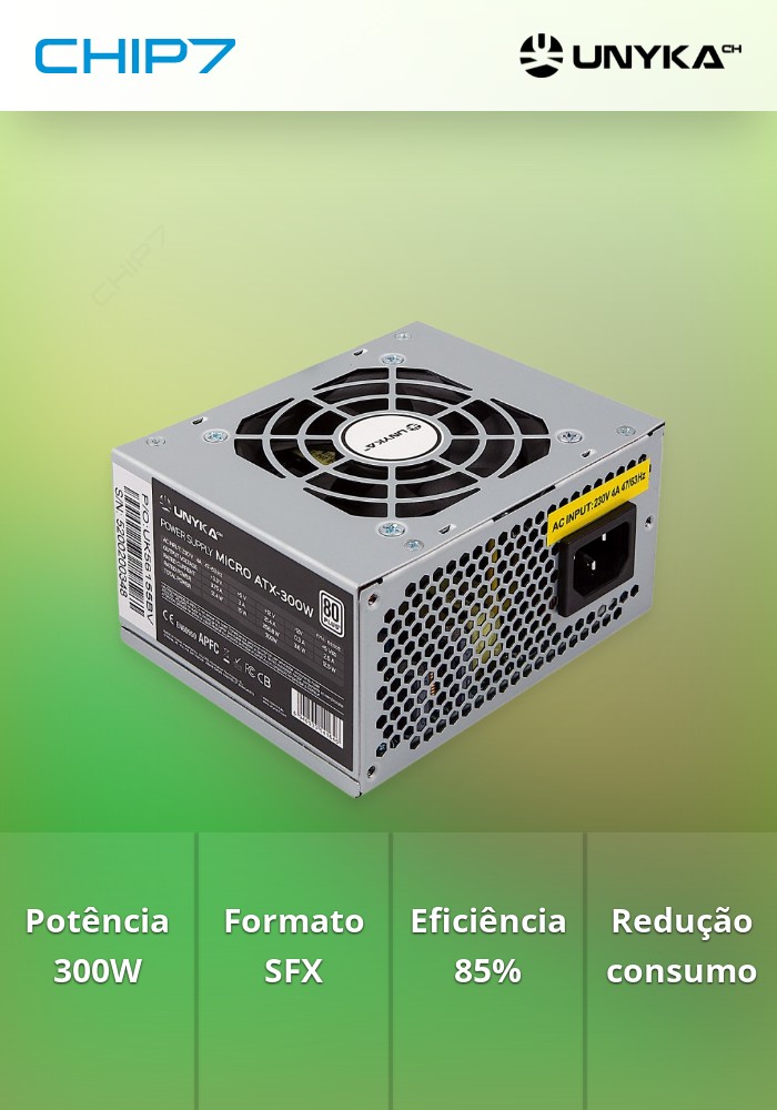 Fonte de Alimentação SFX 300W 85% Eficiente
