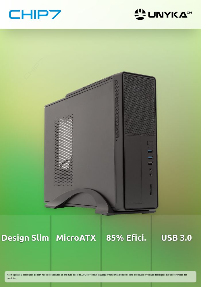 Caixa Slim Desktop UK-2010 MicroAtx 300W 85% Eficiência USB 3.0