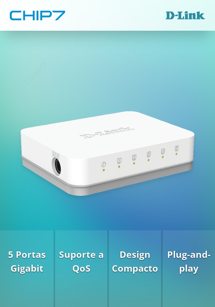 Switch D-Link 5 Portas Gigabit, Sem Gestão Green, Desktop