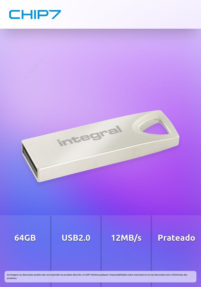 INTEGRAL PEN 64GB USB2.0 DRIVE ARC METAL USB TYPE-A 2.0 PRATEADO
