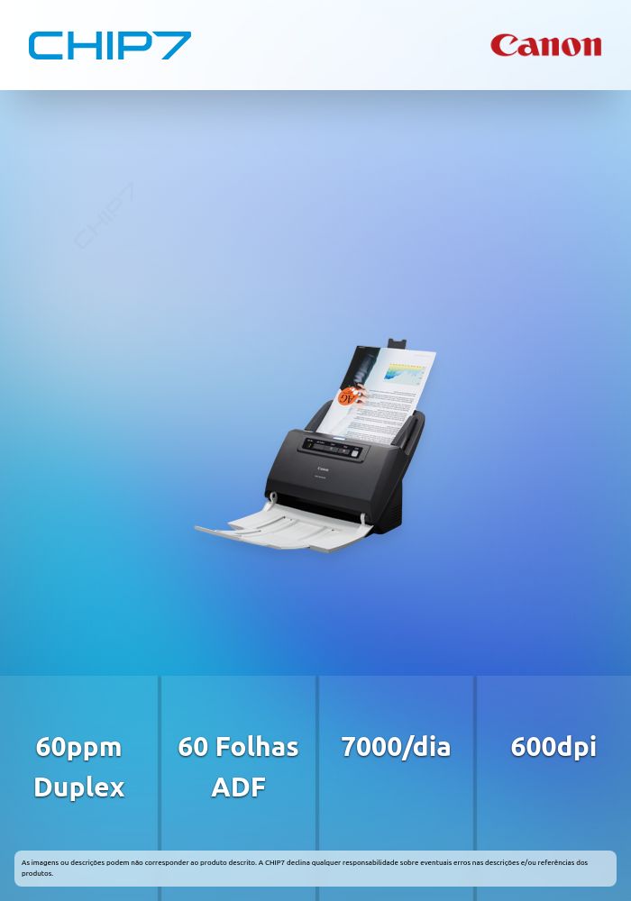 Canon imageFORMULA DR-M160II - Escaneador de documento - CMOS/CIS - Duplex - 216 x 3000 mm - 600 ppp - até 60 ppm (mono) / até 60 ppm (cor) - ADF (60 folhas) - até 7000 varreduras por dia - USB 2.0