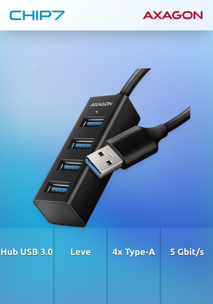Mini Hub AXAGON HUE-M1A Superspeed USB-A, 4x USB 3.0 - 20cm