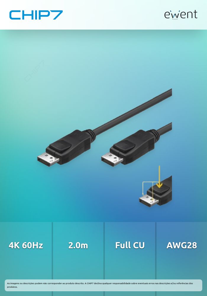 Cabo DisplayPort v1.2, 4k @ 60hZ, A/A AWG28, 2.0m, Full CU, shielded  » válido até nova comunicação