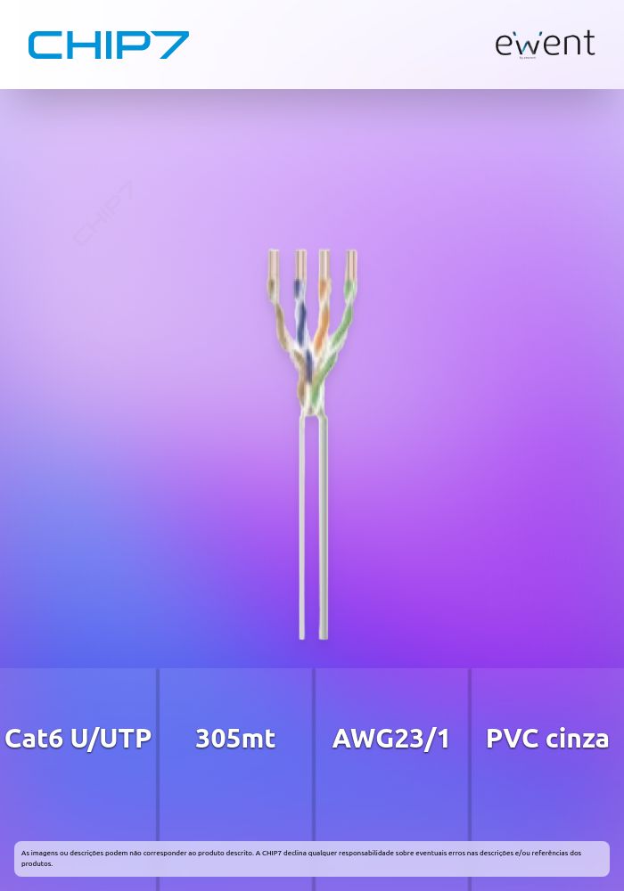 Bobine de Instalação Cat 6 U/UTP AWG23/1 CCA 305mt. SOLID Jacket: PVC cinza » válido até nova comunicação