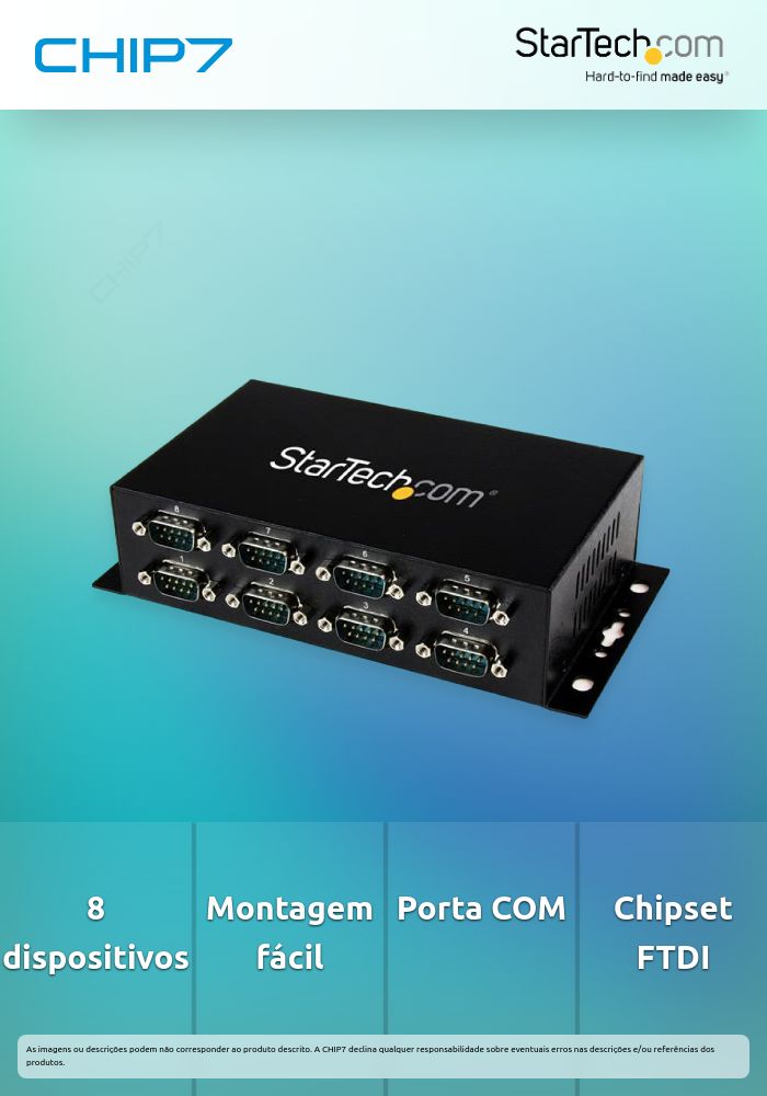 StarTech.com 8 Port USB to Serial RS232 Adapter - Wall Mount - Din Rail - COM Port Retention - FTDI USB to DB9 RS232 Hub (ICUSB2328I) - Adaptador serial - USB 2.0 - RS-232 x 8 - preto