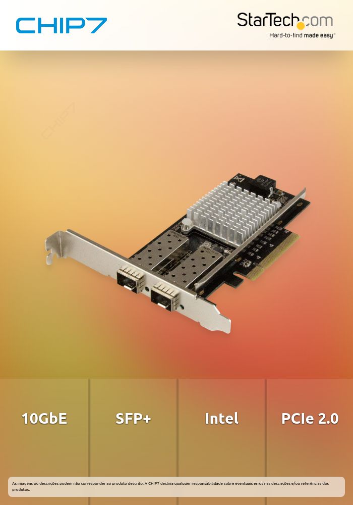 StarTech.com 10G Network Card - 2x 10G Open SFP+ Multimode LC Fiber Connector - Intel 82599 Chip - Gigabit Ethernet Card (PEX20000SFPI) - Adaptador de rede - PCIe 2.0 x8 baixo perfil - 10GbE - 10GBase-LR, 10GBase-SR, 10GBase-LRM - preto - para P/N: B