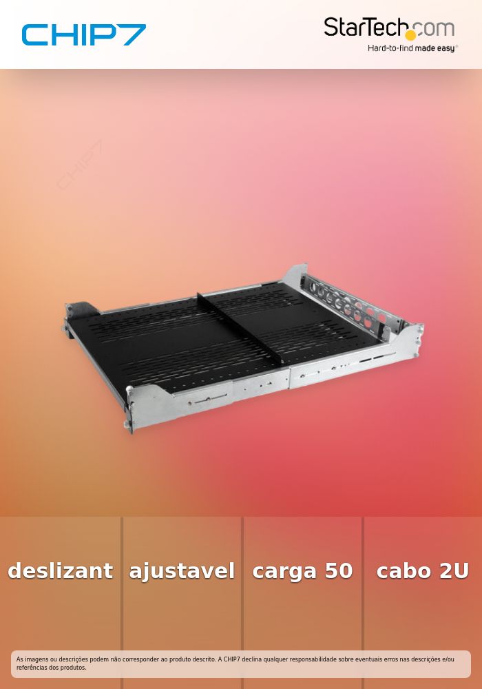StarTech.com 2U Vented Sliding Server Rack Shelf w/ Cable Management Arm - 27.7 to 31.6in Adjustable Mounting Depth - 50lb - 24in Deep - Prateleira de bastidor - preto - 2U - 19