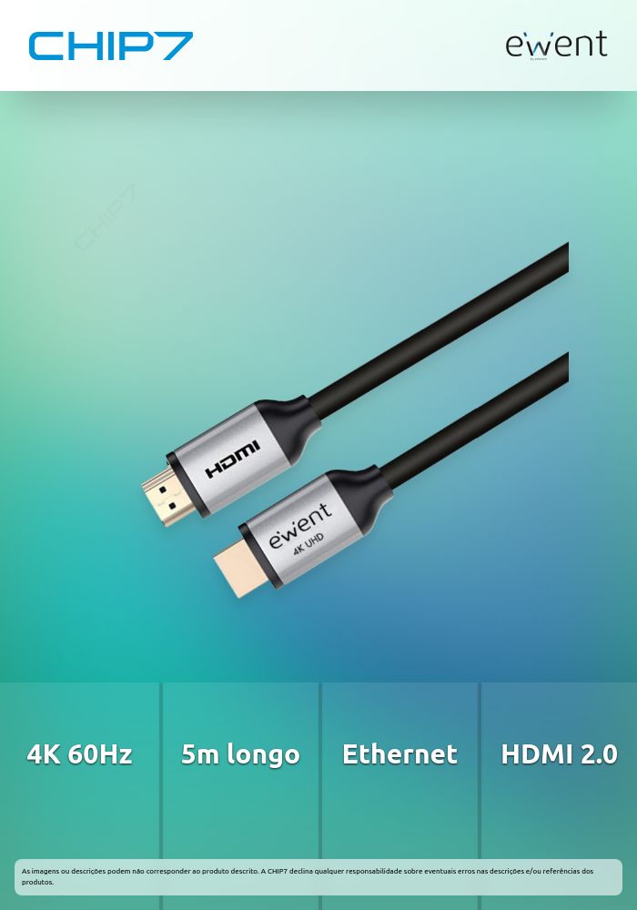 EWENT CABO HDMI PREMIUM W/ ETHERNET 2.0 M/M 4K-60HZ 5MT