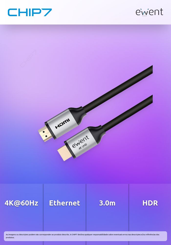 Cabo Premium High Speed HDMI 2.0 com Ethernet, preto, M/M 3.0m, 4K@60Hz, HDR » válido até nova comunicação