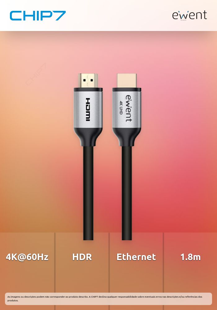 Cabo Premium High Speed HDMI 2.0 com Ethernet, preto, M/M 1.8m, 4K@60Hz, HDR » válido até nova comunicação