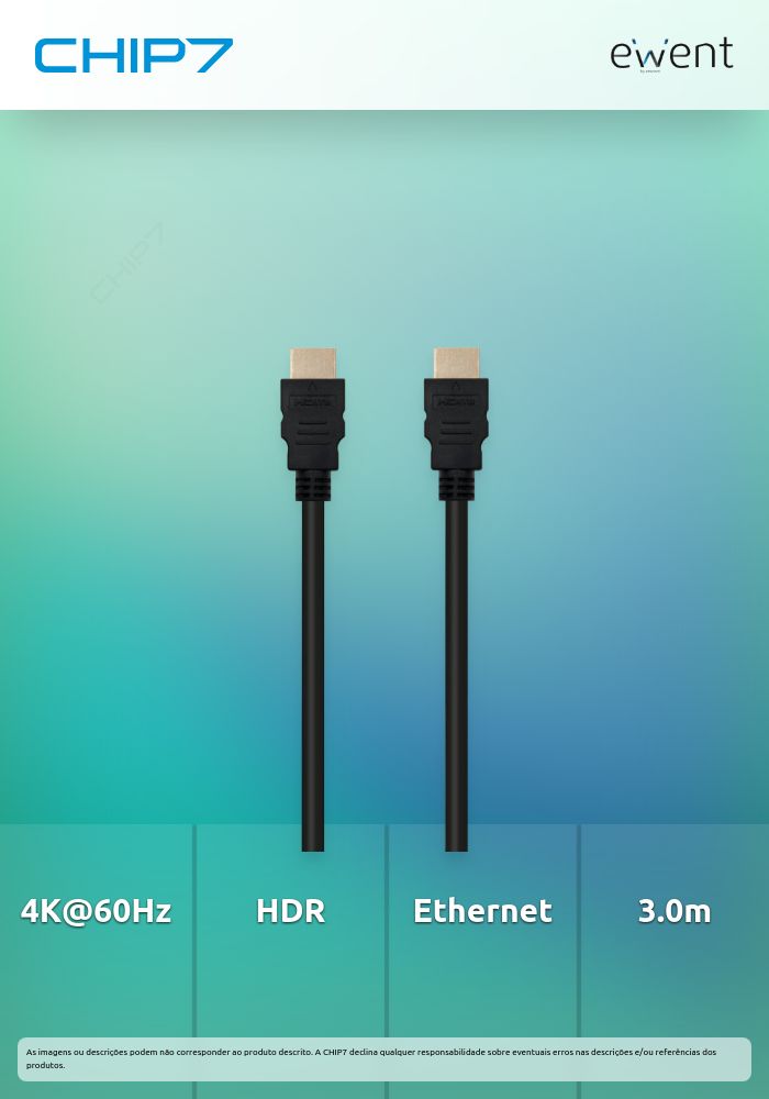 Cabo High Speed HDMI 2.0 com Ethernet, preto, M/M 3.0m, 4K@60Hz, HDR » preço válido até nova comunicação