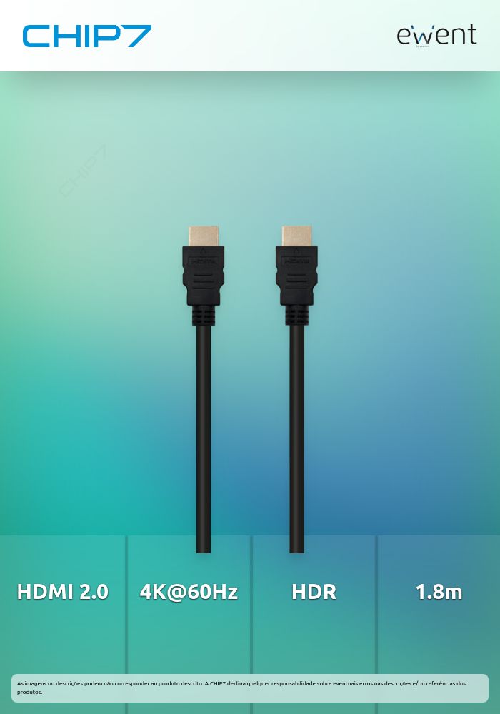 Cabo High Speed HDMI 2.0 com Ethernet, preto, M/M 1.8m, 4K@60Hz, HDR » válido até nova comunicação