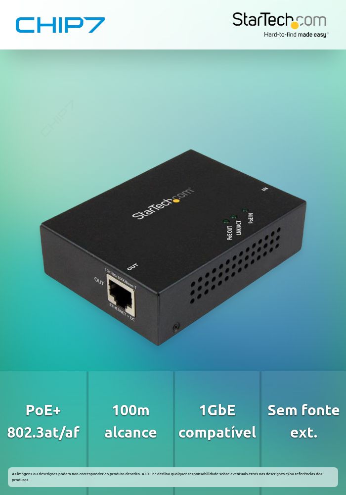 Startech 1 Port Gigabit PoE+ Extender 802.3at & 802.3af - 100m (330ft ...
