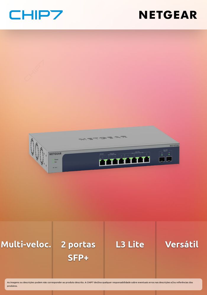 NETGEAR Smart MS510TXM - Interruptor - L3 Lite - inteligente - 4 x 100/1000/2.5G + 4 x 1/2.5/5/10GBase-T + 2 x 10 Gigabit SFP+ (uplink) - desktop, montável em trilho
