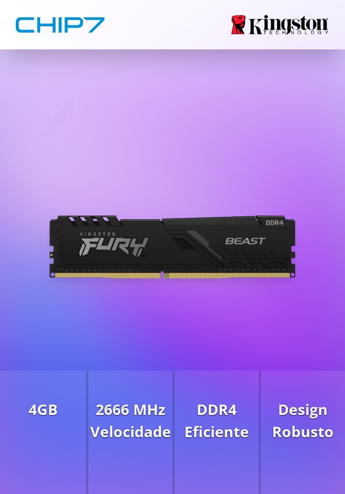 Memória RAM 4GB (1x4GB) DDR4 2666 MHz Fury Beast
