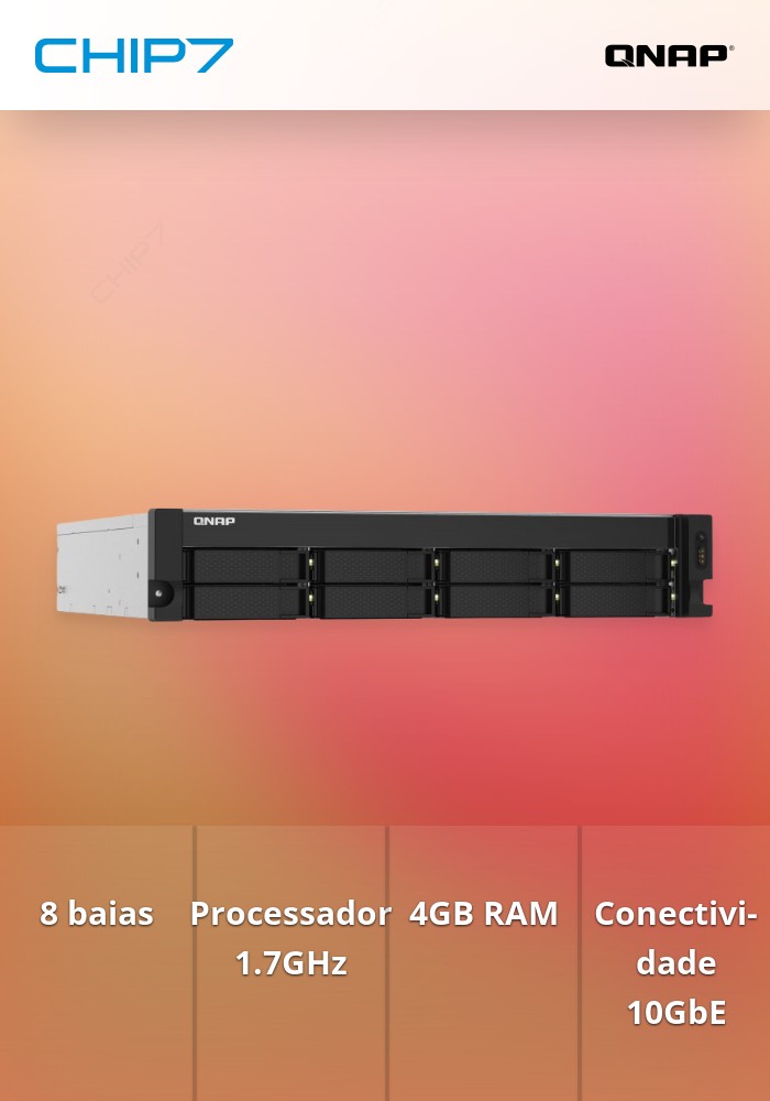 NAS QNAP 8-Bay Annapurna Labs Alpine AL324 1.7GHz/4GB/2x10Gb+2x2.5Gb/USB/RPS/2U-TS-832PXU-RP-4G