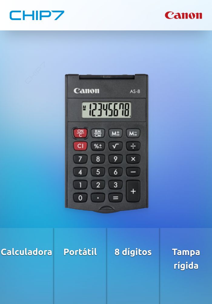 Calculadora de Bolso AS-8 HB Ecológica - Calculadora portátil de 8 dígitos com design em arco e uma tampa rígida com rotação de 360 graus