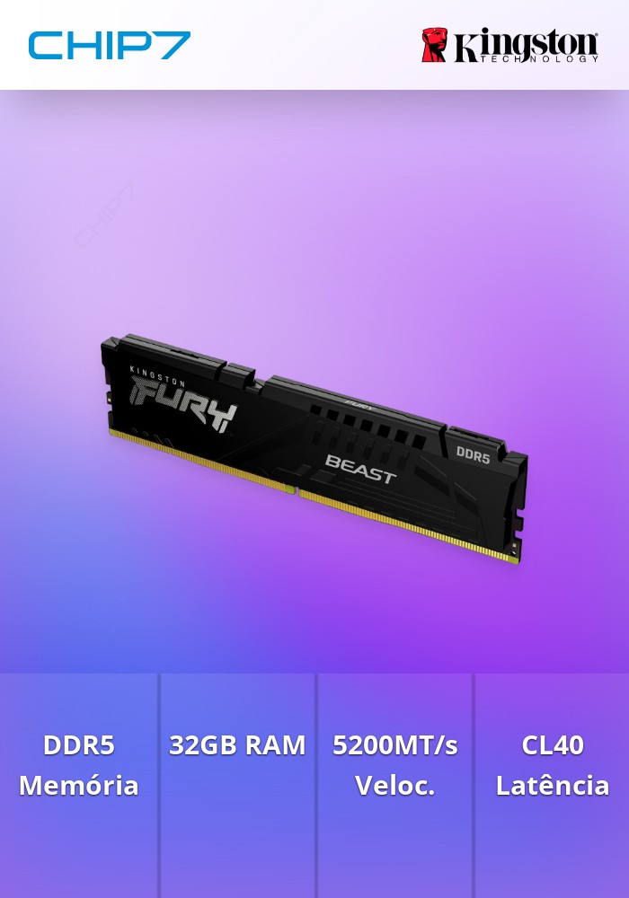 Dimm KINGSTON 32GB DDR5 5200MT/s CL40 FURY Beast Black
