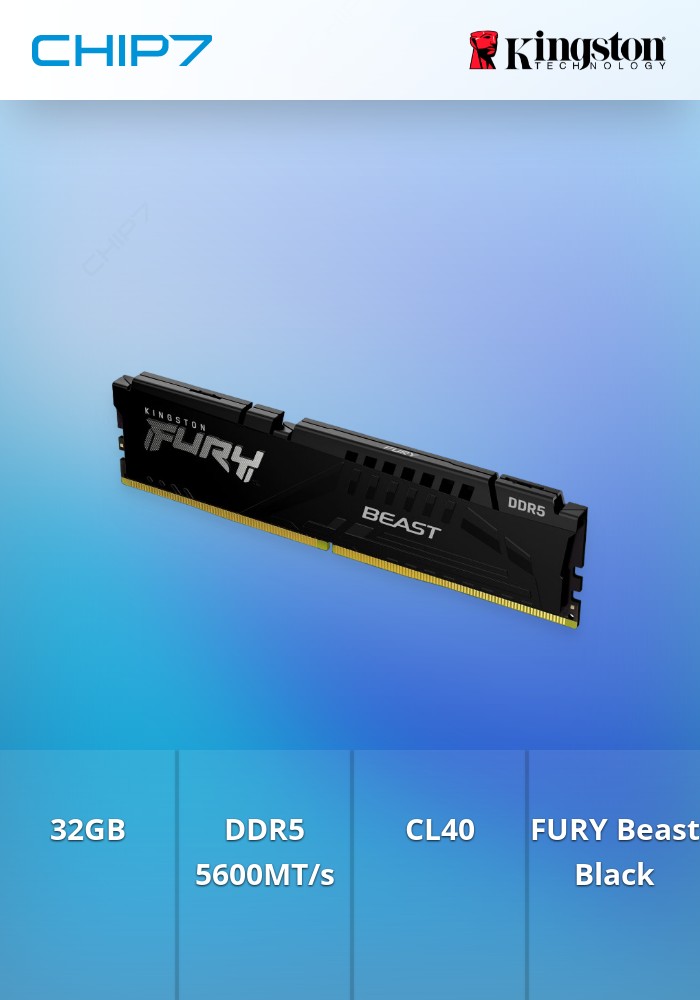 Dimm KINGSTON 32GB DDR5 5600MT/s CL40 FURY Beast Black XMP