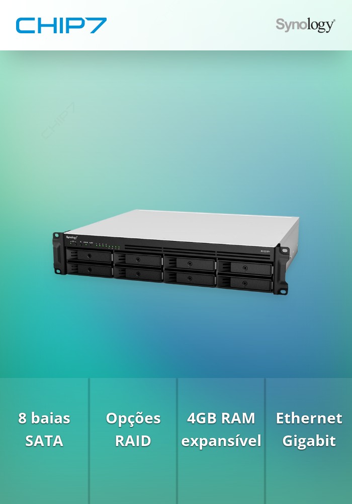 Synology RackStation RS1221RP+ - Servidor NAS - 8 baias - montável em bastidor - SATA 6Gb/s - RAID (expansão de disco rígido) RAID 0, 1, 5, 6, 10, JBOD, 5 hot spare, 6 sobressalentes, reserva 10, 1 reserva - RAM 4 GB - Gigabit Ethernet - iSCSI assist