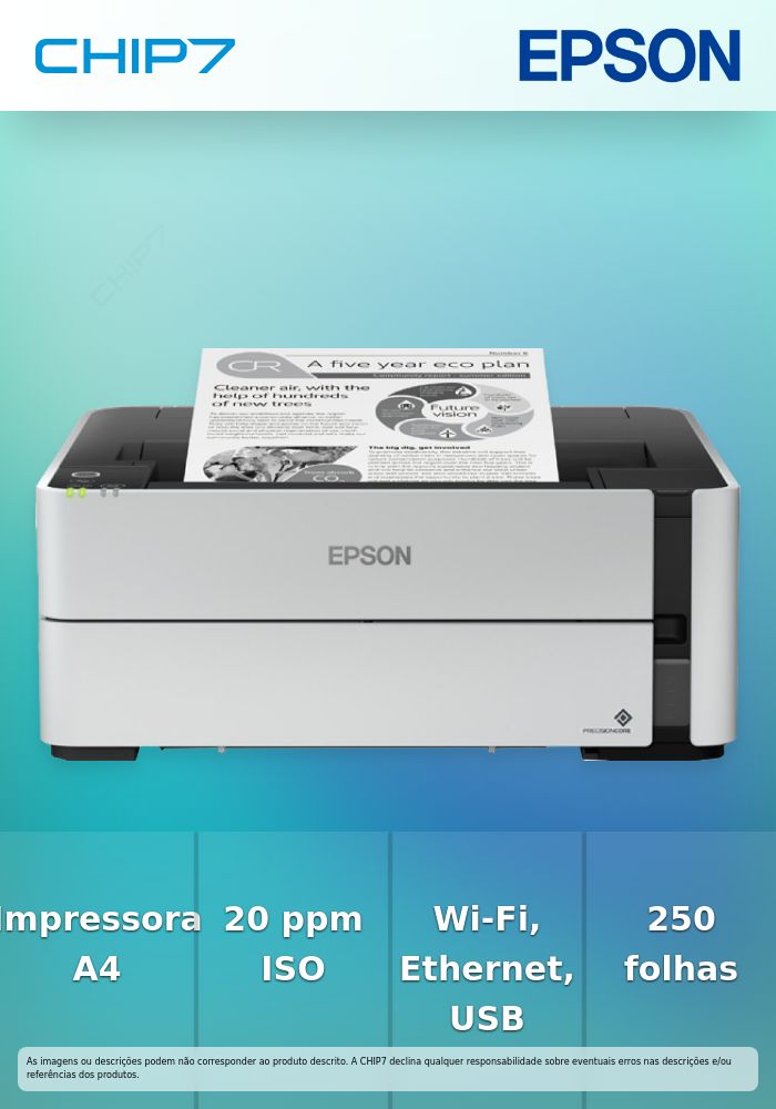 EcoTank ET-M1180 - Impressora Jacto de tinta, Business Inkjet/Ink tank system/Mono, 0 Tinteiros, 36 Meses Entrega, 100.000 páginas